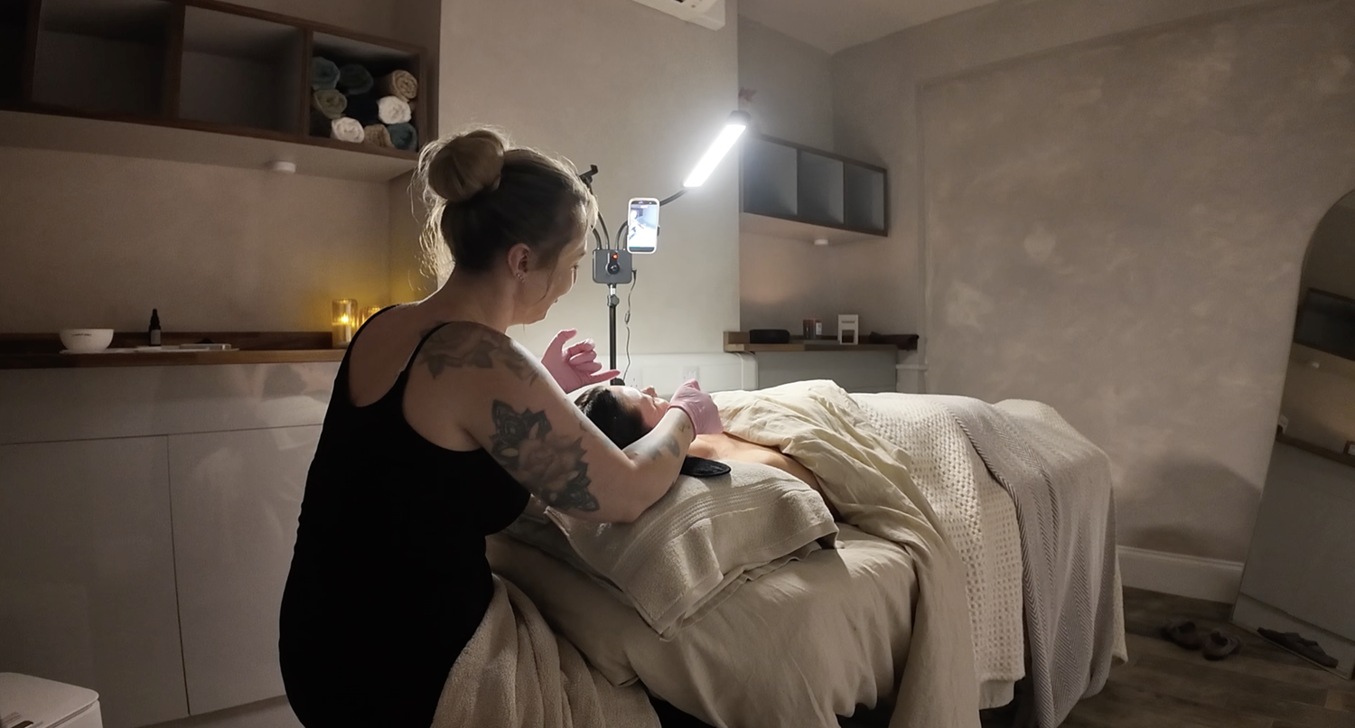 Sarah providing a one-to-one skin treatment at Canopy